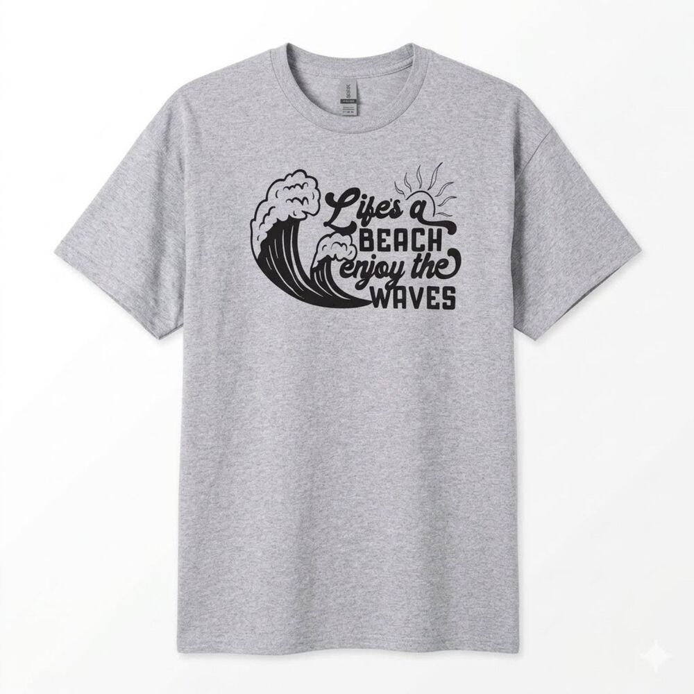 Life's a Beach Enjoy the Waves Gildan T Shirt Unisex XL Gray Beach Graphic